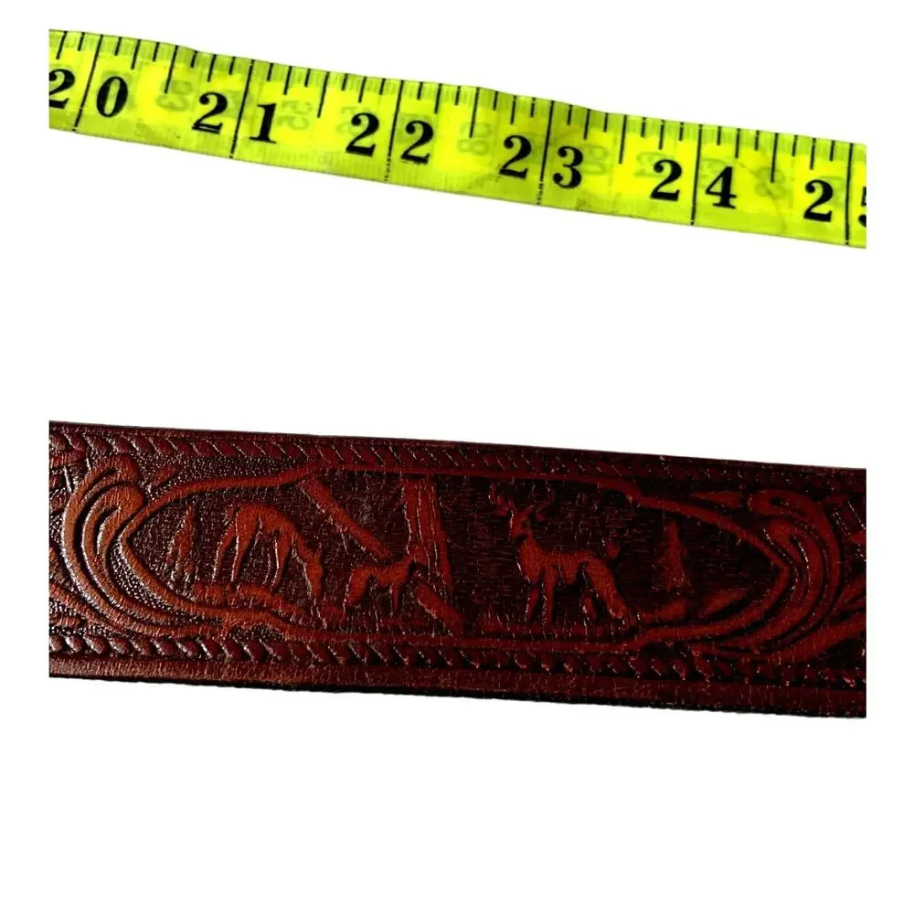 Vintage Tooled Animal Print Belt Top Grain Cowhide  Brown Leather Belt Z11